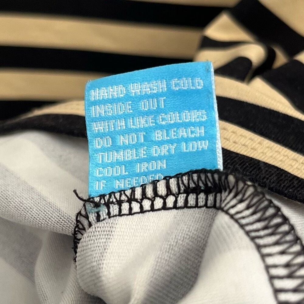 J McLaughlin Catalina Cloth Striped Tee Womens Large Beige Black Preppy Top Crew - Picture 6 of 9